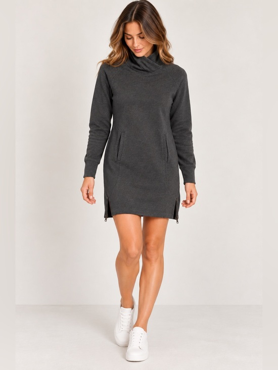 Lole Dresses & Skirts - Lole Charcoal Funnel Neck Sweatshirt Dress Zip Hem XS